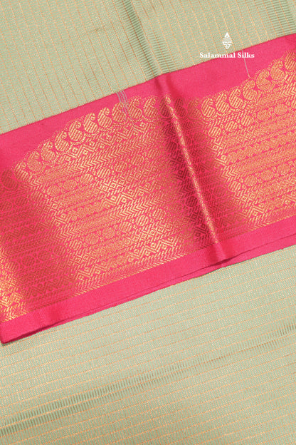 Light Green Colour Vaira Oosi Checks Semi Silk Saree With Contrast Pink Border