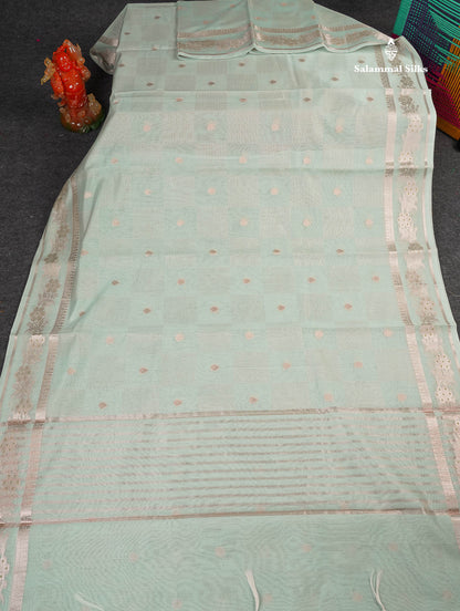 Cotton Mix Saree - Pastel Mint Green Colour Body With Fancy Border 
