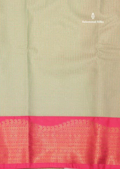 Light Green Colour Vaira Oosi Checks Semi Silk Saree With Contrast Pink Border