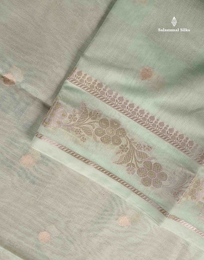 Cotton Mix Saree - Pastel Mint Green Colour Body With Fancy Border