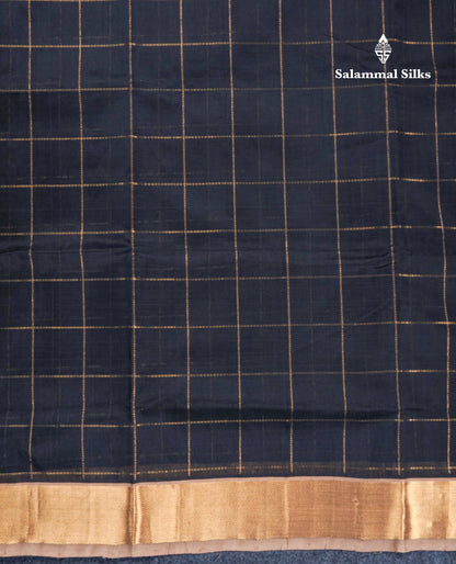 Black Checks Pure Silk Cotton Saree With Contrast Beige Blouse