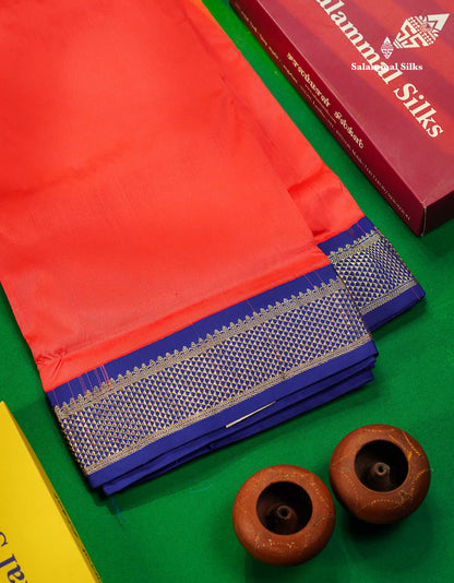 9.5 Yards Semi Silk Saree Rust Orange with Contrast Royal Blue Border
