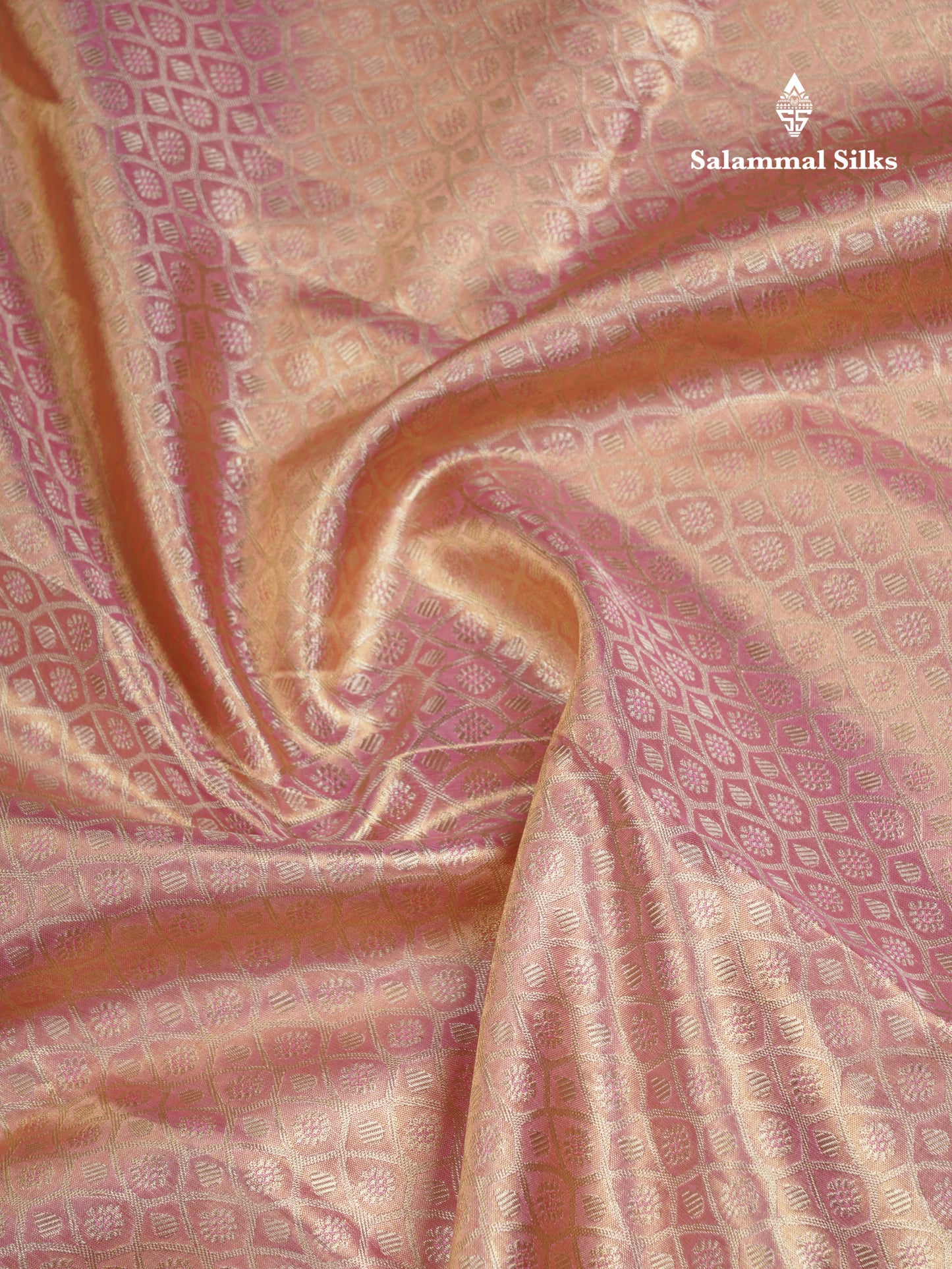 Beautiful Peach Tissue Bridal Pure Kanjivaram Silk Saree With Contrast Light Green Evening Morning Border