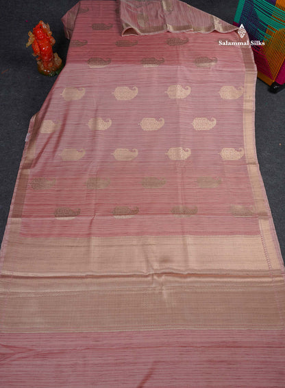 Jute Cotton Mix Saree -  Onion Pink Colour Body With Small Border