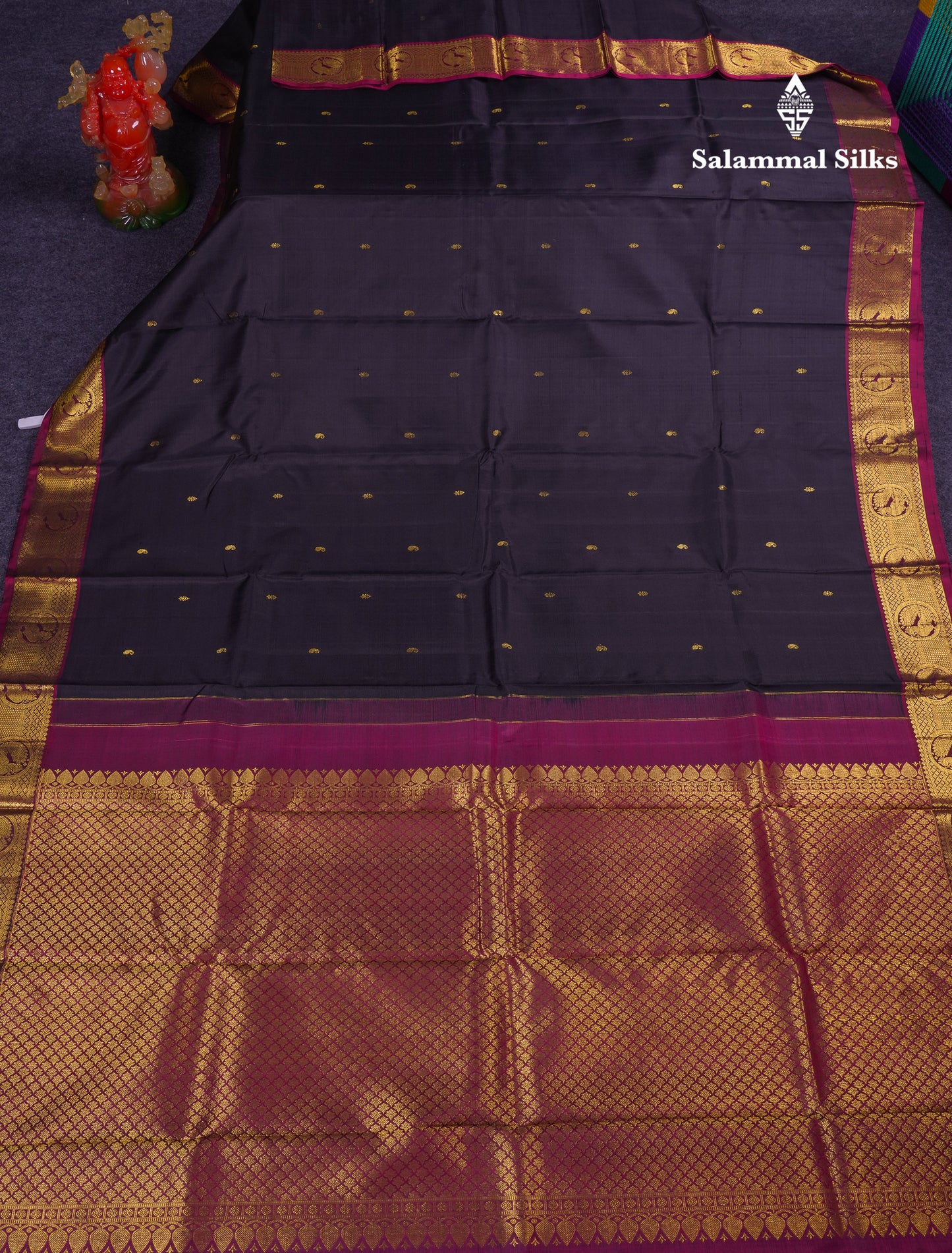 Beautiful Black Pure Kanjivaram Silk Saree With Contrast Dark Maroon Traditional Medium Border