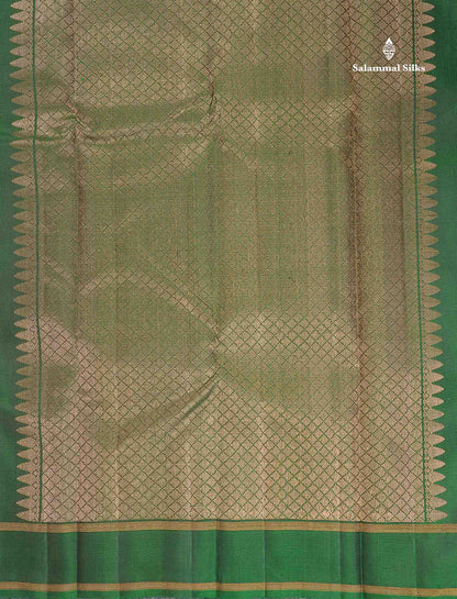 Pure Kanjivaram Silk Saree - Dual Tone Bottle Green Colour Body With Zari Butta & Gap Border