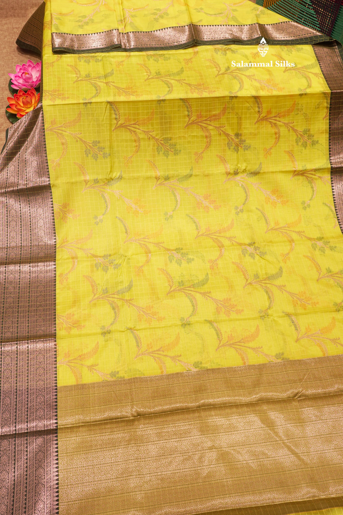 Lemon Yellow Colour Fancy Semi Silk Saree With Contrast Green Border