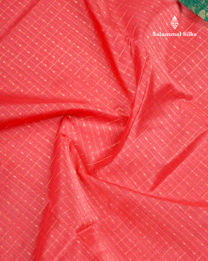 Tomato Red Lakshadeepam Pure Silk Cotton Saree With Contrast Bottle Green Blouse