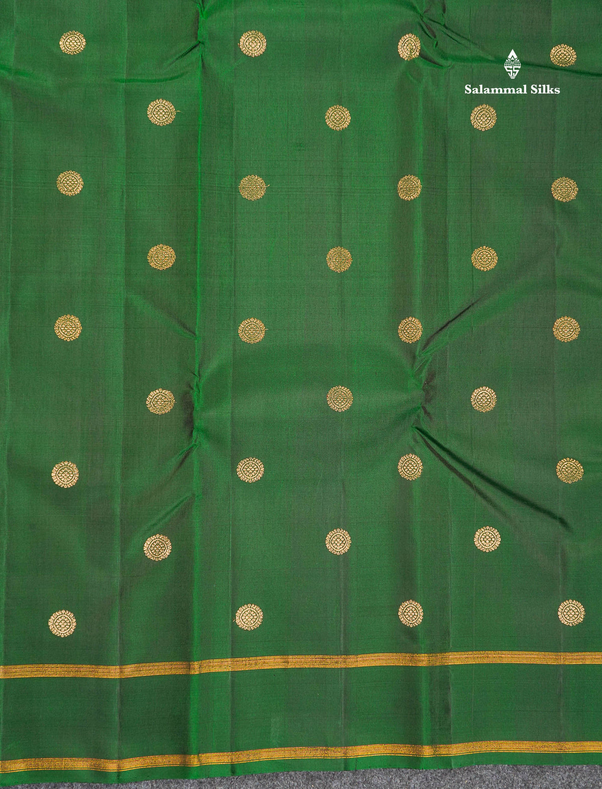 Pure Kanjivaram Silk Saree - Dual Tone Bottle Green Colour Body With Zari Butta & Gap Border