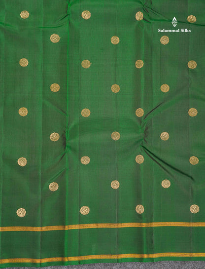 Pure Kanjivaram Silk Saree - Dual Tone Bottle Green Colour Body With Zari Butta & Gap Border