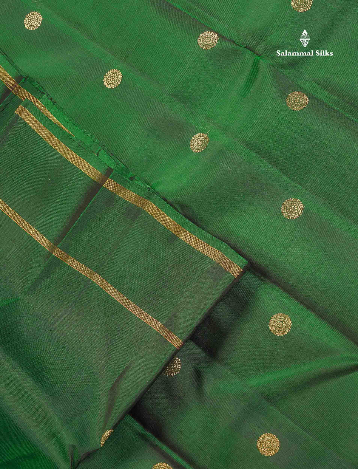 Pure Kanjivaram Silk Saree - Dual Tone Bottle Green Colour Body With Zari Butta & Gap Border