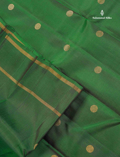 Pure Kanjivaram Silk Saree - Dual Tone Bottle Green Colour Body With Zari Butta & Gap Border