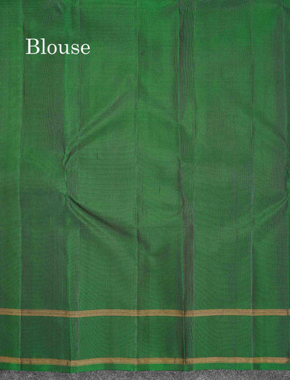 Pure Kanjivaram Silk Saree - Dual Tone Bottle Green Colour Body With Zari Butta & Gap Border