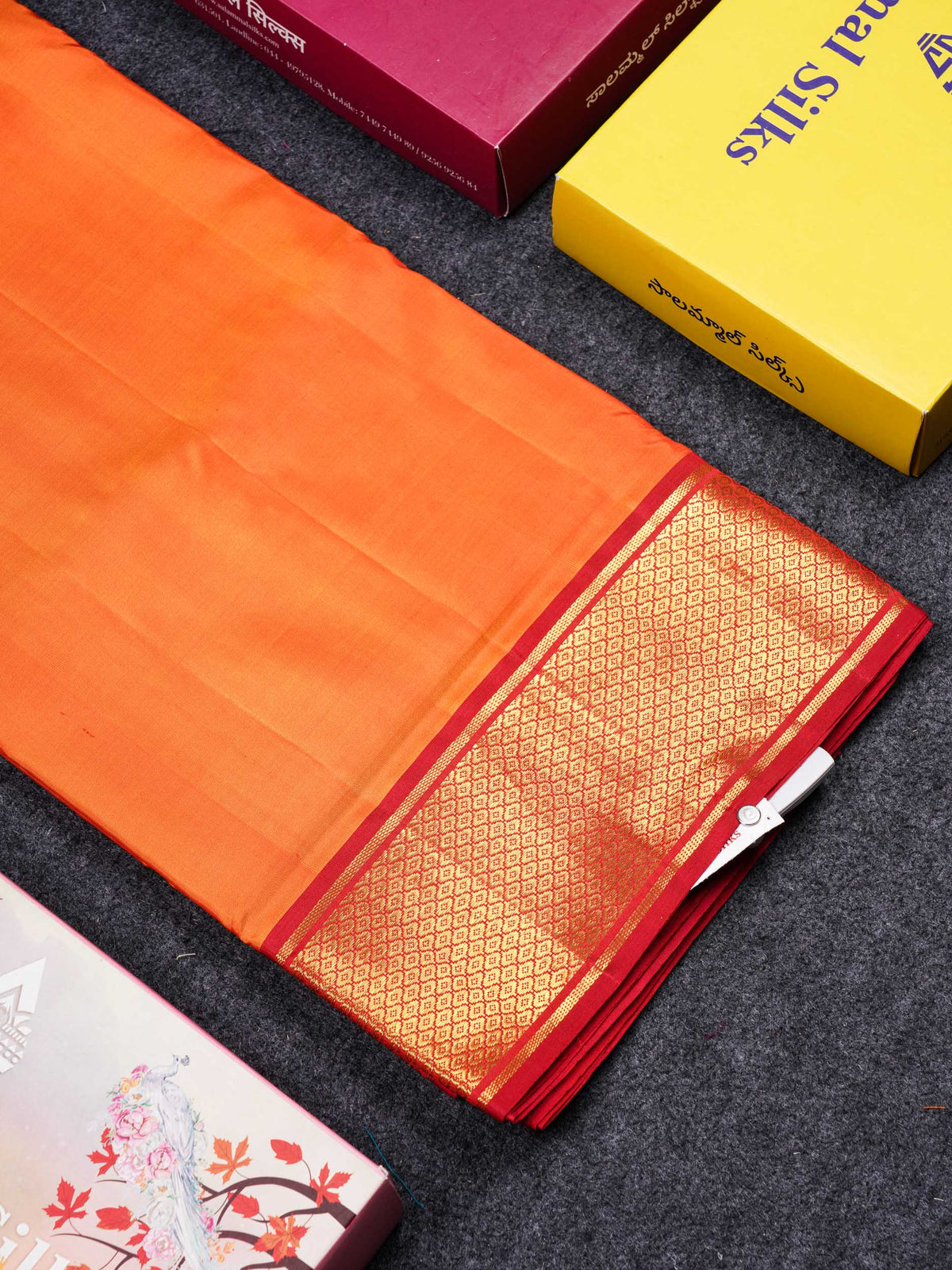 Beautiful Mango Yellow 10 Yards Pure Silk Saree With (5inch) Contrast Maroon Traditional Border