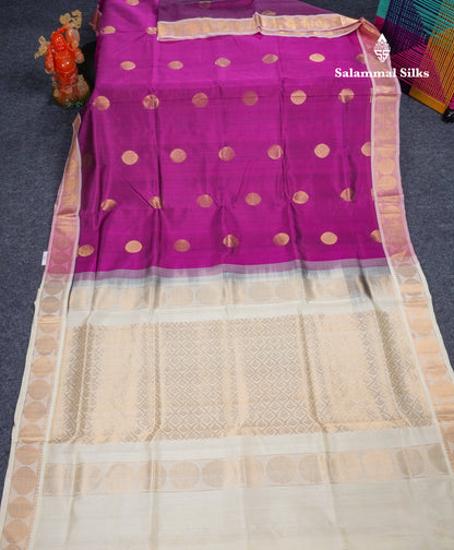 Magenta Colour Pure Silk Cotton Saree With Contrast Half White Blouse