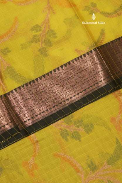 Lemon Yellow Colour Fancy Semi Silk Saree With Contrast Green Border