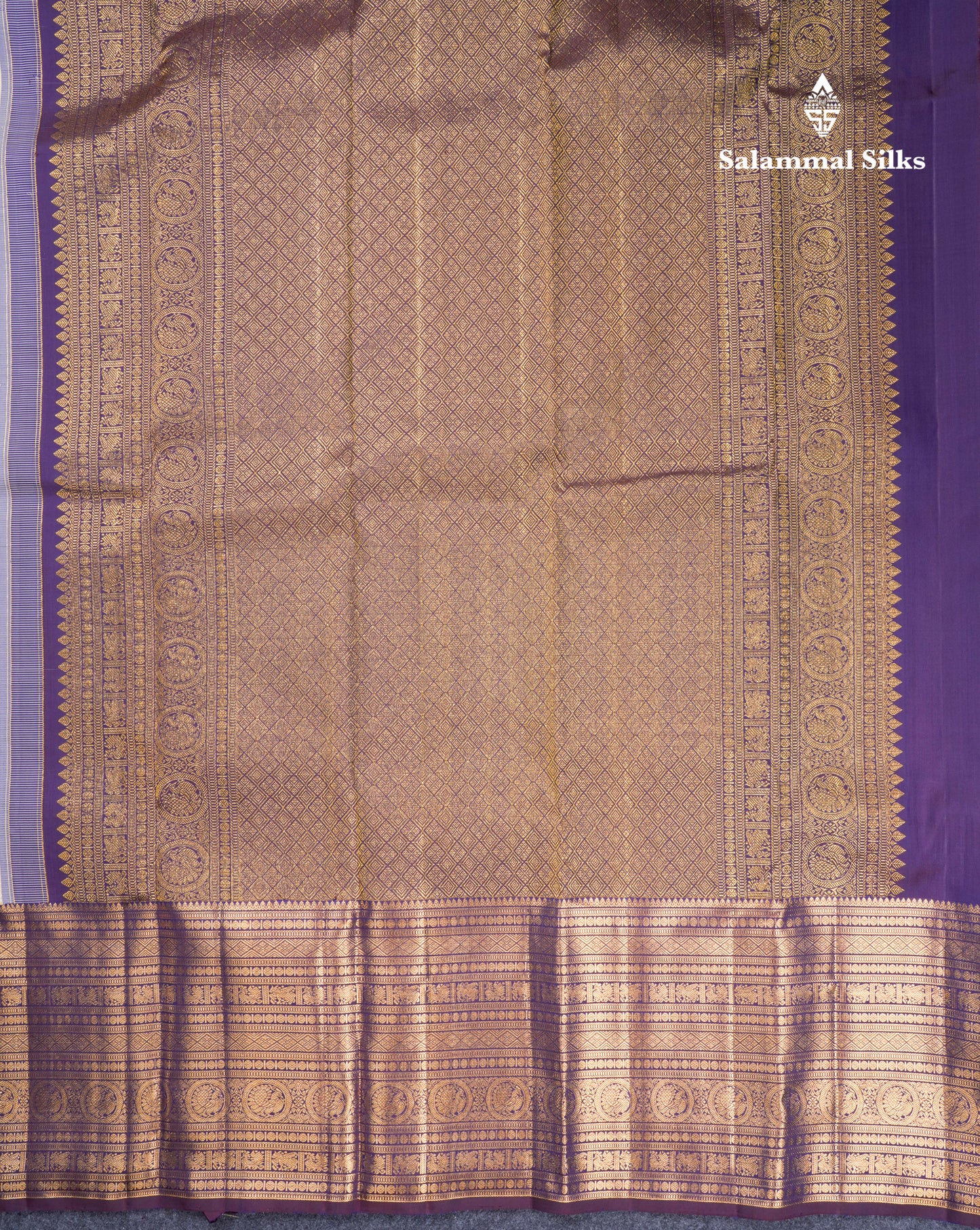 Beautiful Cream White 2G Pure Kanjivaram Silk Saree With Contrast Dark Violet Traditional Evening Morning Border