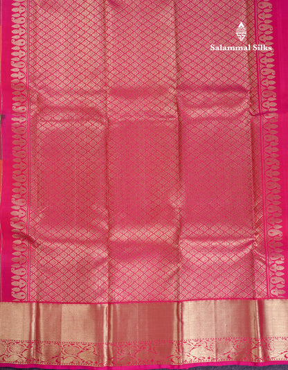 Beautiful Paalum Pazham Lines With Butta Pure Kanjivaram Silk Saree With Contrast Pink Traditional Evening Morning Border