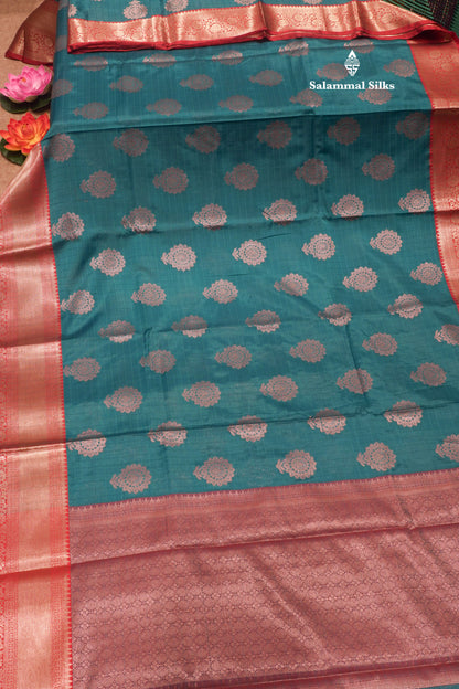 Peacock Green Colour Fancy Saree With Contrast Red Border
