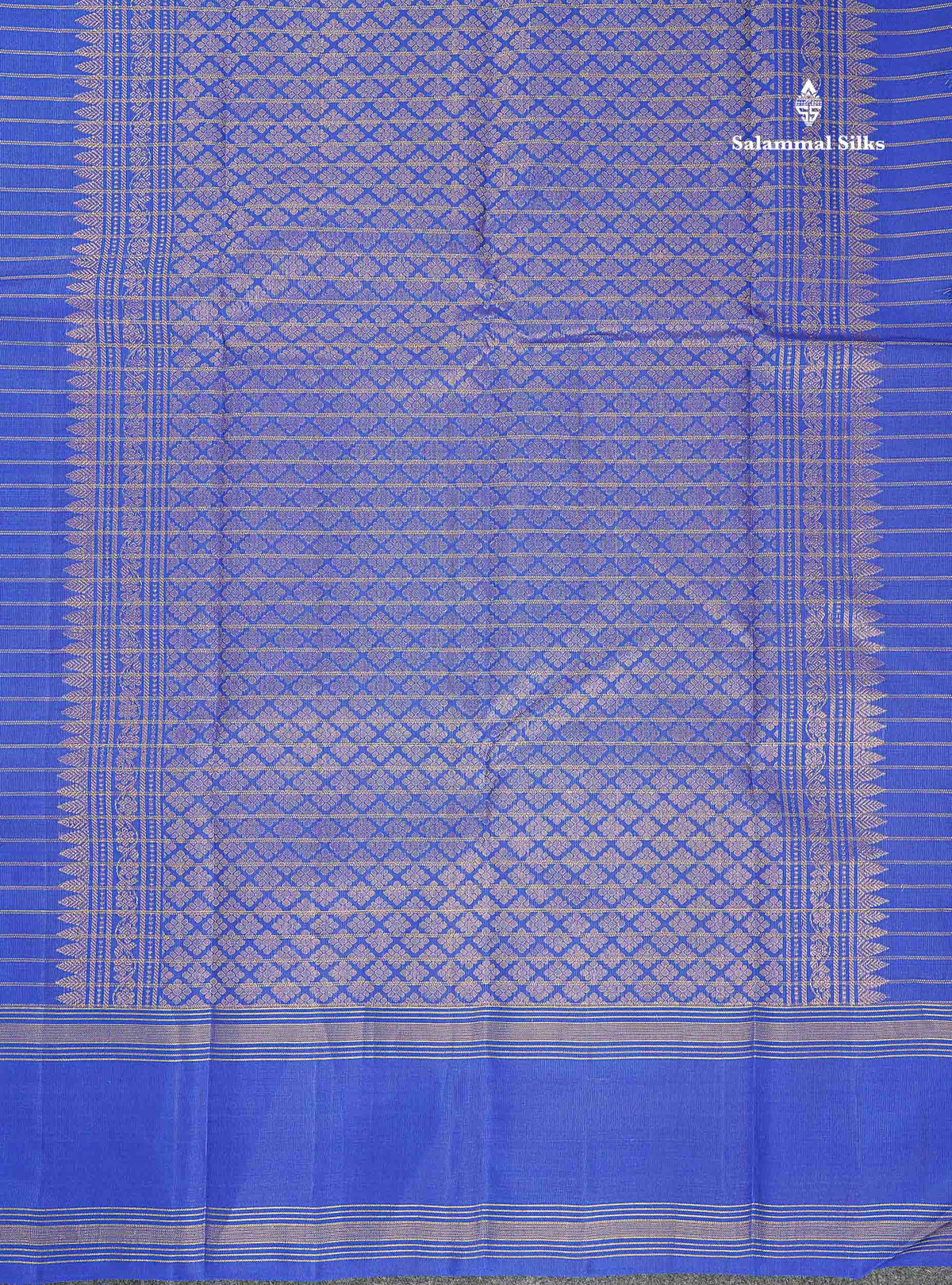 Pure Kanjivaram Silk Saree - Royal Blue Colour Body Horizontal Zari Lines With Traditional Butta & Gap Border