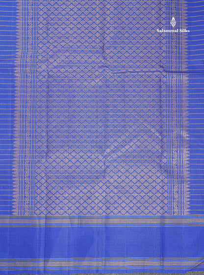 Pure Kanjivaram Silk Saree - Royal Blue Colour Body Horizontal Zari Lines With Traditional Butta & Gap Border