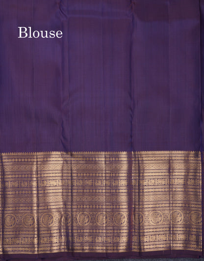 Beautiful Cream White 2G Pure Kanjivaram Silk Saree With Contrast Dark Violet Traditional Evening Morning Border