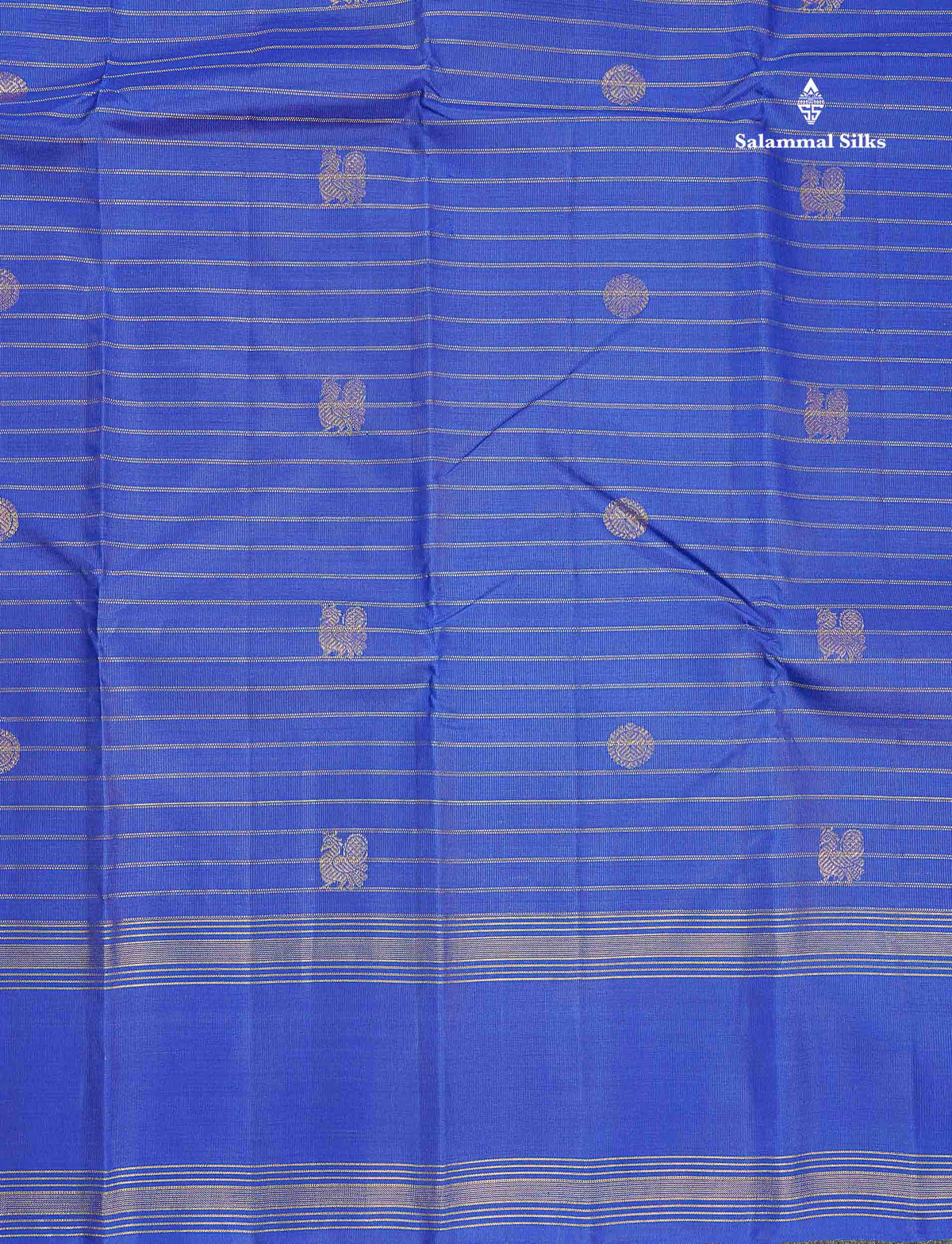 Pure Kanjivaram Silk Saree - Royal Blue Colour Body Horizontal Zari Lines With Traditional Butta & Gap Border
