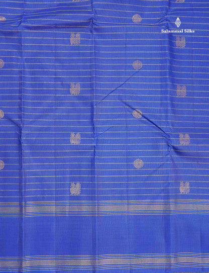 Pure Kanjivaram Silk Saree - Royal Blue Colour Body Horizontal Zari Lines With Traditional Butta & Gap Border