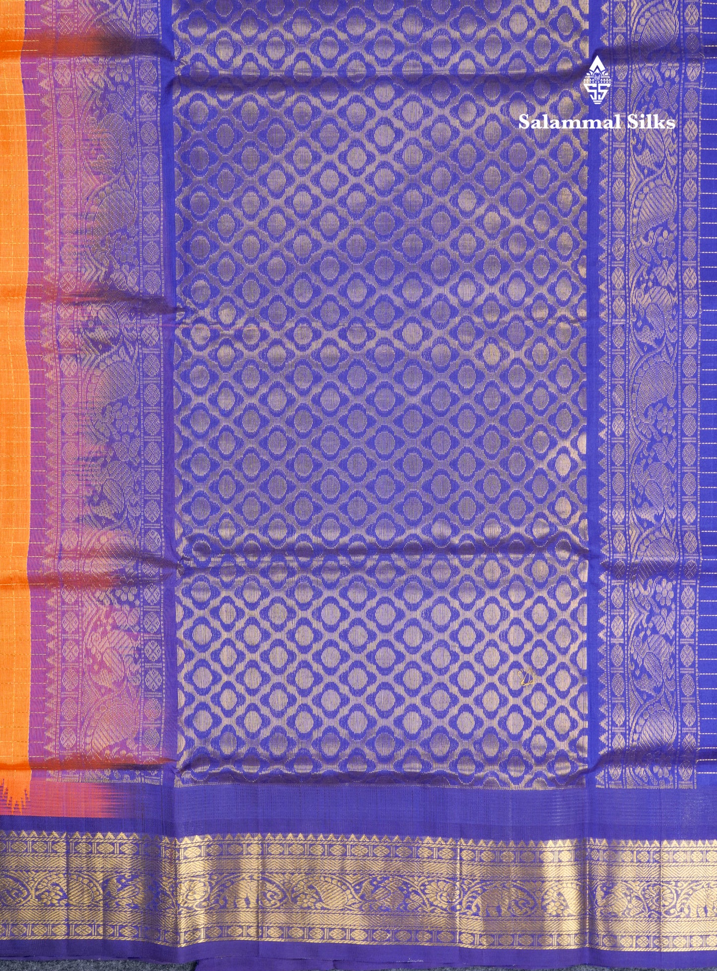 Mustard Yellow Small Zari Checks With Butta Pure Silk Cotton Saree With Contrast Violet Traditional Border