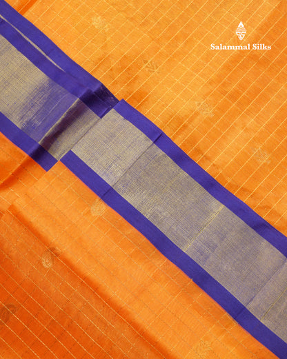 Mustard Yellow Small Zari Checks With Butta Pure Silk Cotton Saree With Contrast Violet Traditional Border