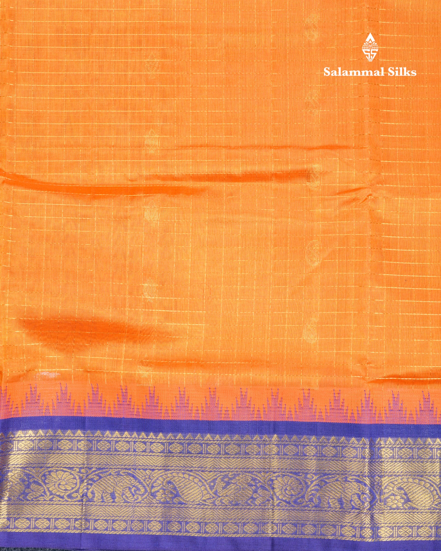 Mustard Yellow Small Zari Checks With Butta Pure Silk Cotton Saree With Contrast Violet Traditional Border