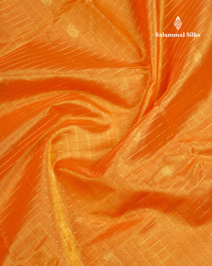 Mustard Yellow Small Zari Checks With Butta Pure Silk Cotton Saree With Contrast Violet Traditional Border