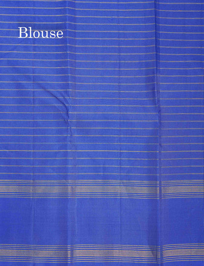 Pure Kanjivaram Silk Saree - Royal Blue Colour Body Horizontal Zari Lines With Traditional Butta & Gap Border