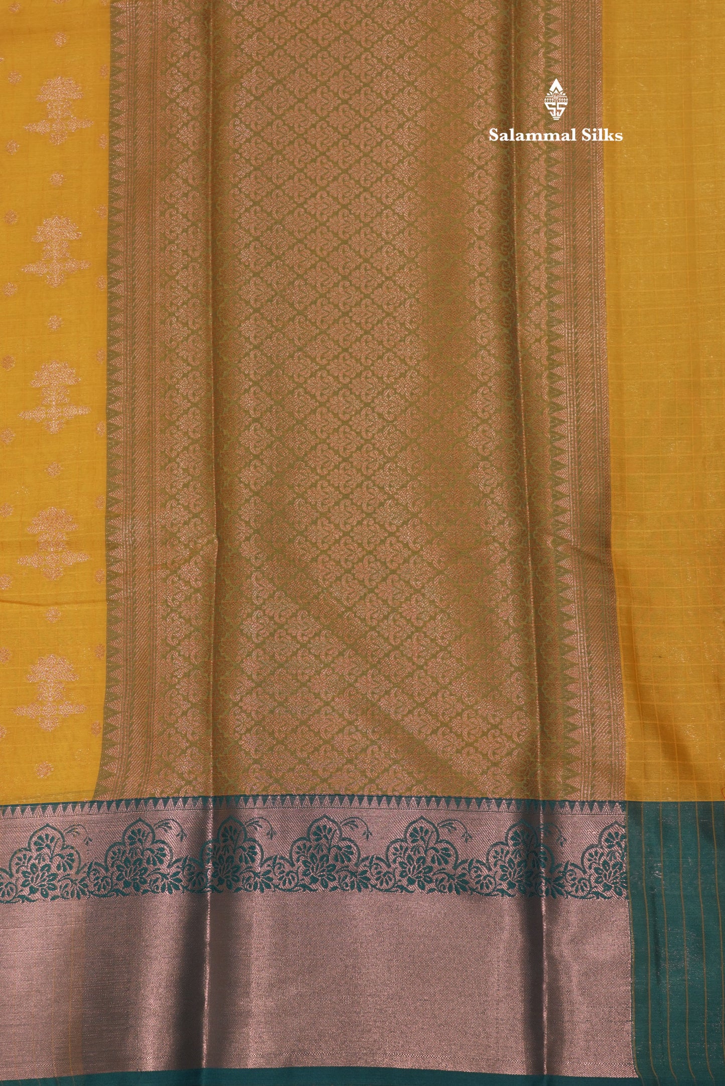 Yellow Colour Fancy Saree With Contrast Sapphire Green Border