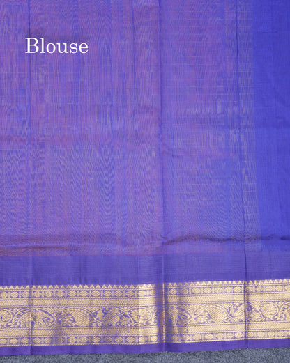 Mustard Yellow Small Zari Checks With Butta Pure Silk Cotton Saree With Contrast Violet Traditional Border