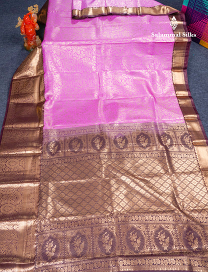 Magenta Pink Bridal Semi Silk Saree With Contrast Brown Long Border