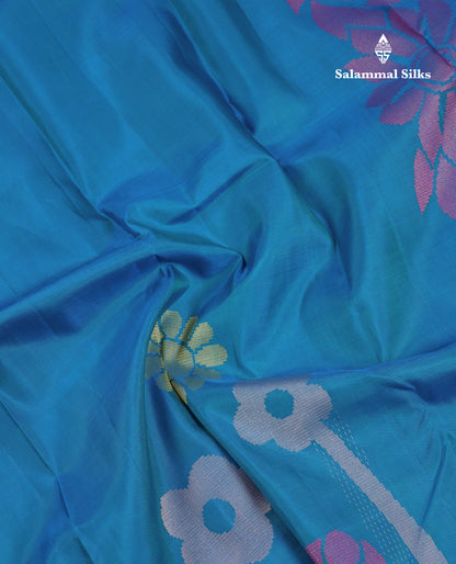 Beautiful Dual Tone Peacock Blue Fancy Pure Kanjivaram Silk Saree With Blouse