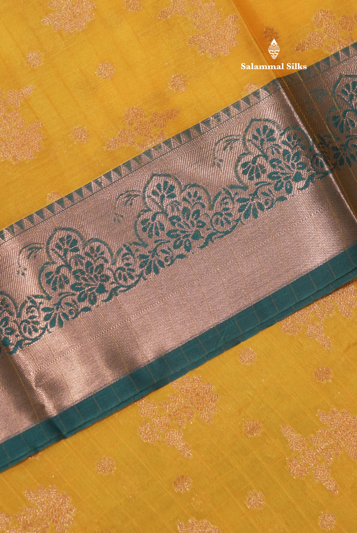 Yellow Colour Fancy Saree With Contrast Sapphire Green Border