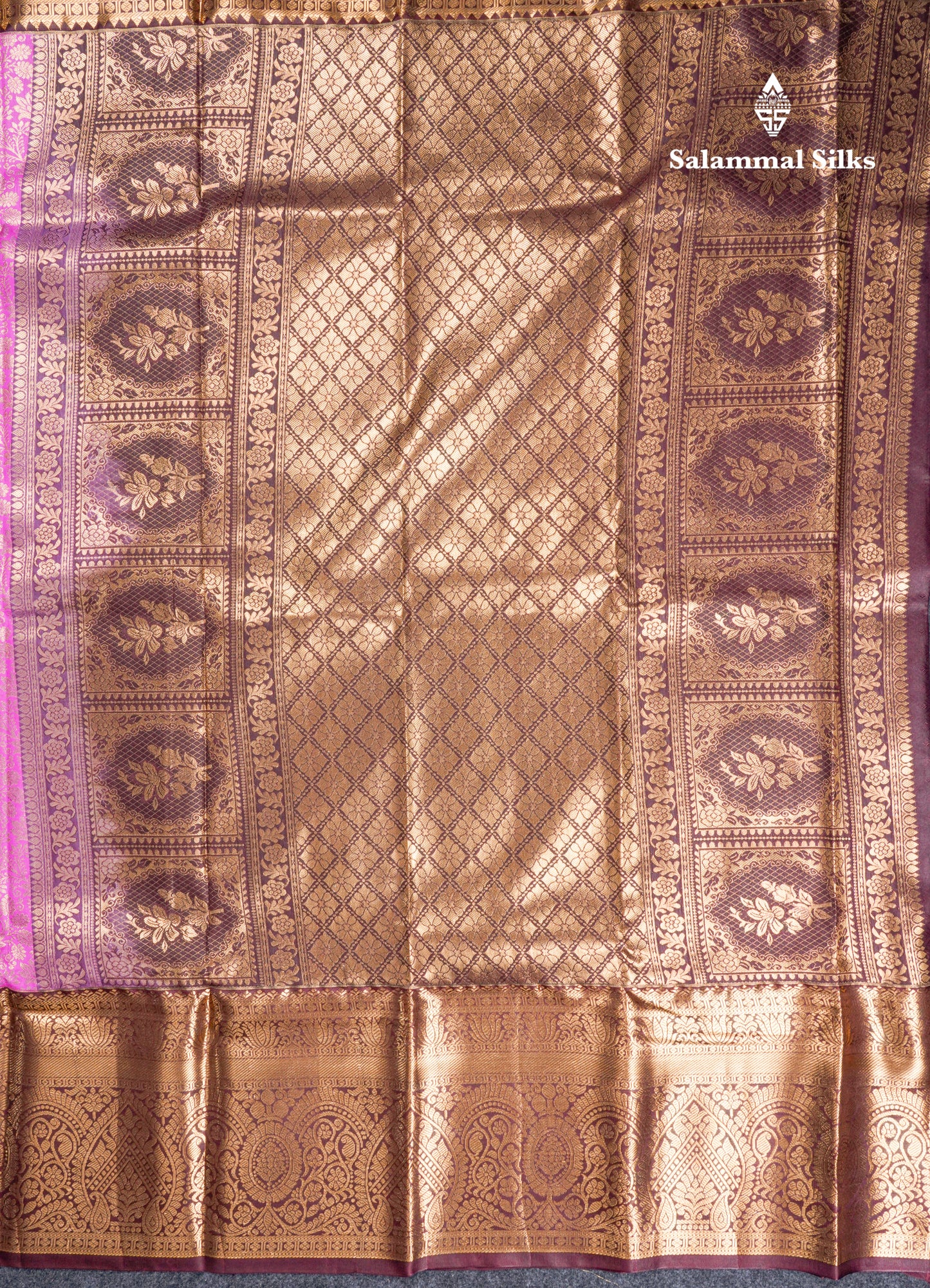 Magenta Pink Bridal Semi Silk Saree With Contrast Brown Long Border