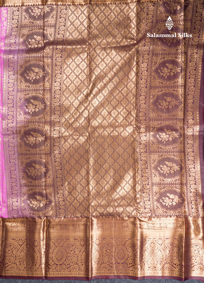 Magenta Pink Bridal Semi Silk Saree With Contrast Brown Long Border