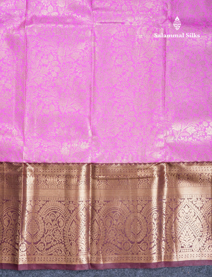 Magenta Pink Bridal Semi Silk Saree With Contrast Brown Long Border