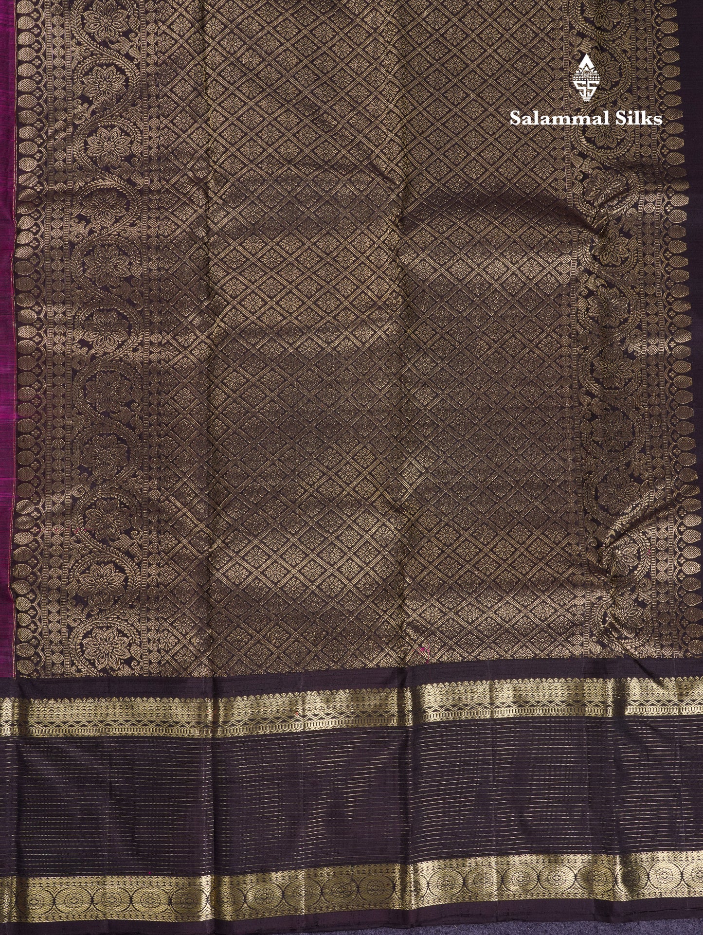 Beautiful Magenta Pure Kanjivaram Silk Saree With Contrast Dark Brown Traditional Border