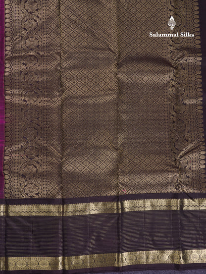 Beautiful Magenta Pure Kanjivaram Silk Saree With Contrast Dark Brown Traditional Border