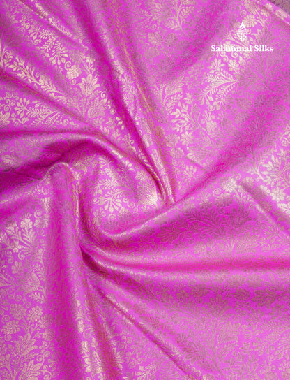 Magenta Pink Bridal Semi Silk Saree With Contrast Brown Long Border