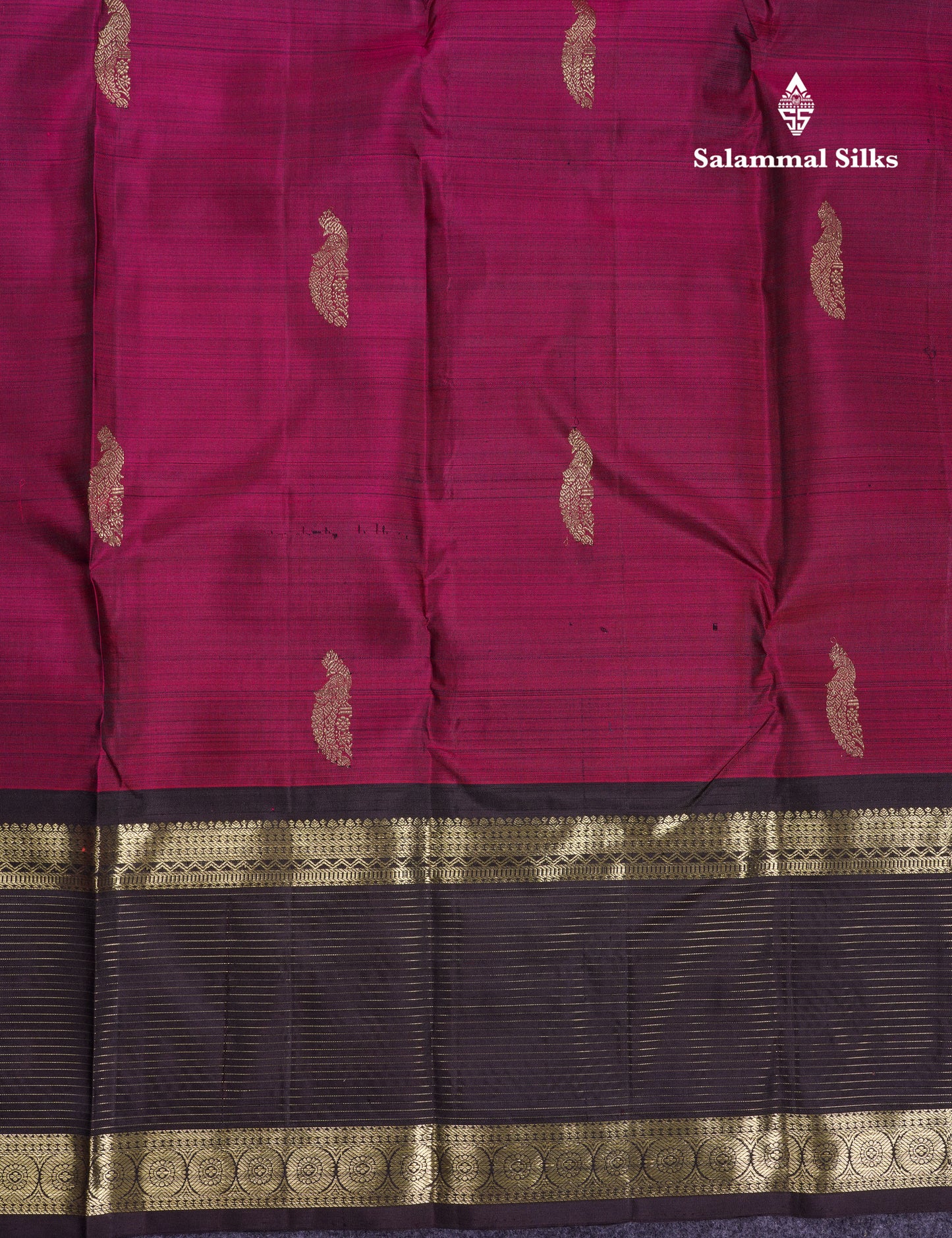 Beautiful Magenta Pure Kanjivaram Silk Saree With Contrast Dark Brown Traditional Border