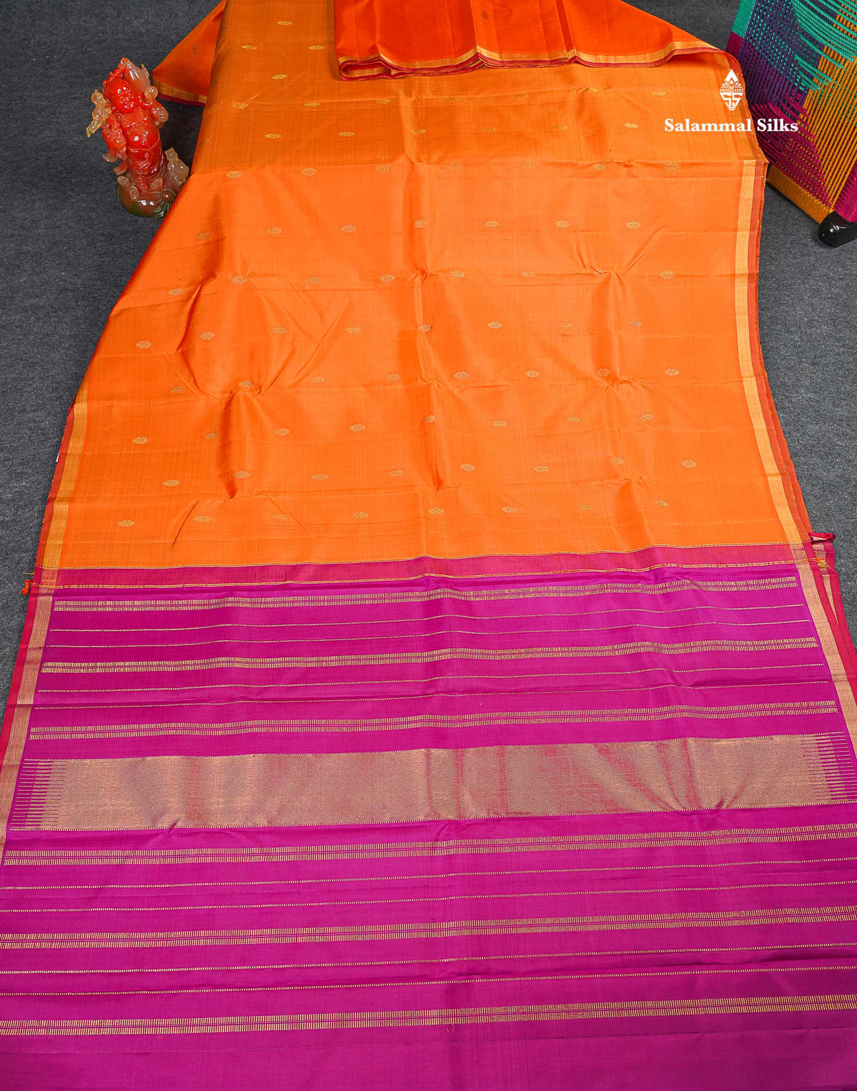 Pure Kanjivaram Silk Saree - Orange Colour Body Zari Butta With Small Zari Border
