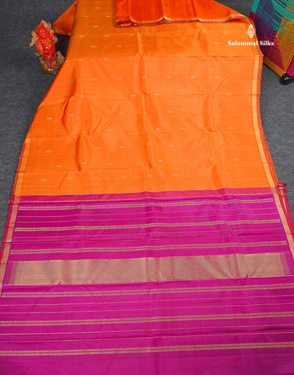 Pure Kanjivaram Silk Saree - Orange Colour Body Zari Butta With Small Zari Border