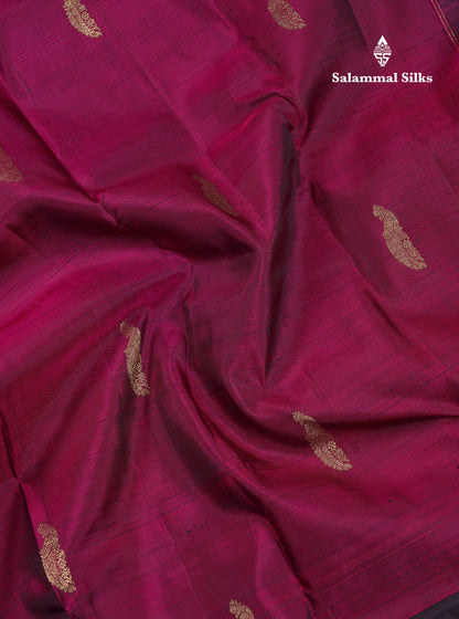 Beautiful Magenta Pure Kanjivaram Silk Saree With Contrast Dark Brown Traditional Border