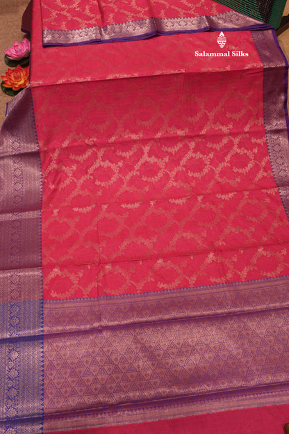 Pink Colour Fancy Saree With Contrast Violet Border