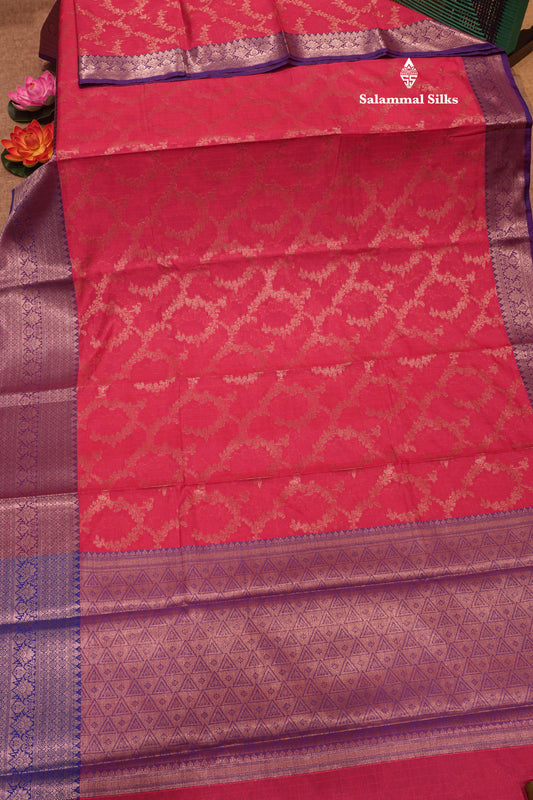 Pink Colour Fancy Saree With Contrast Violet Border